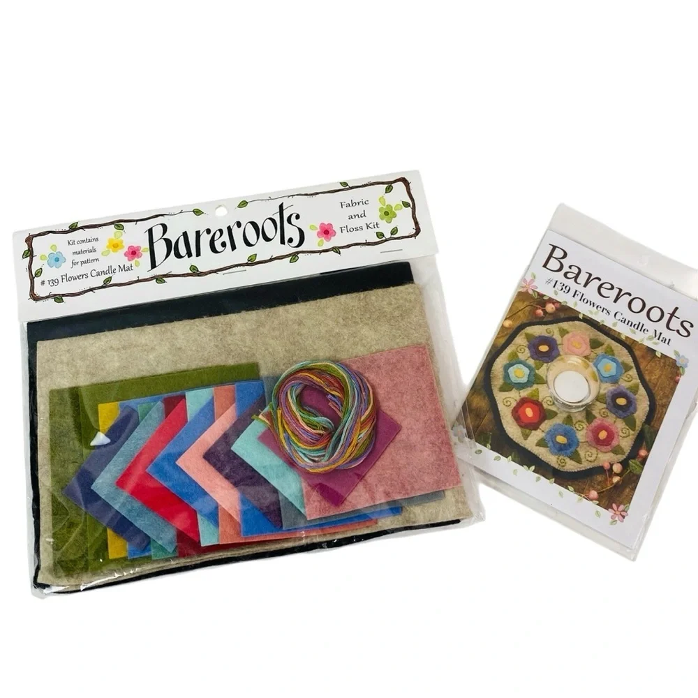 Bareroots #139 Flowers Candle Mat Fabric And Floss Kit